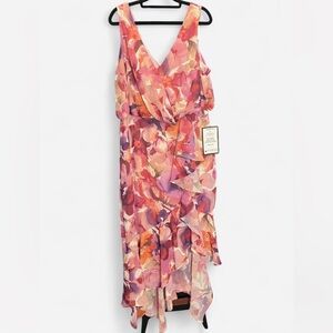 Xscape Asymmetrical Floral Dress in Pink and Purple